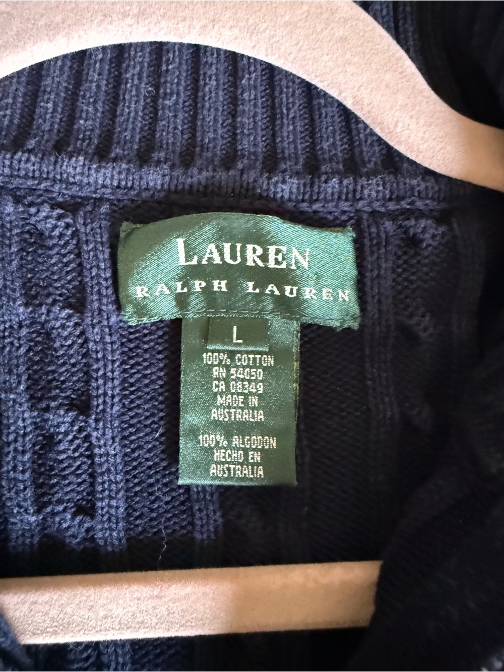 Vintage LAUREN Ralph Lauren Women’s Navy Cable-Knit Half-Zip Sweater with Crest - Picture 4 of 6
